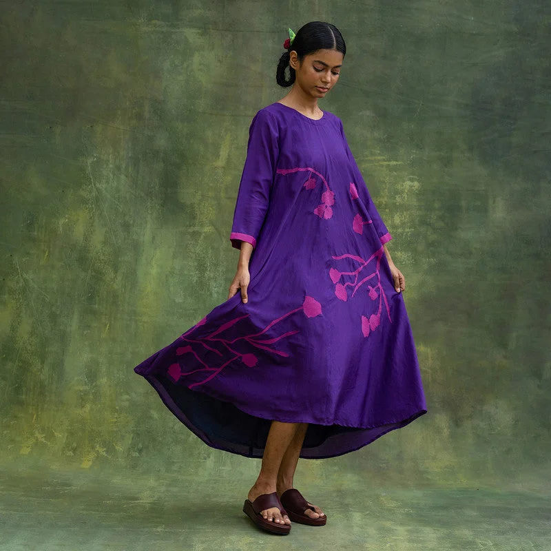 Wrap - Style Women Dress with Adjustable Fit for All Body Types Wrap - Style Women Dress with Adjustable Fit for All Body Types Upcycled Embroidered Dress | A Line | Purple