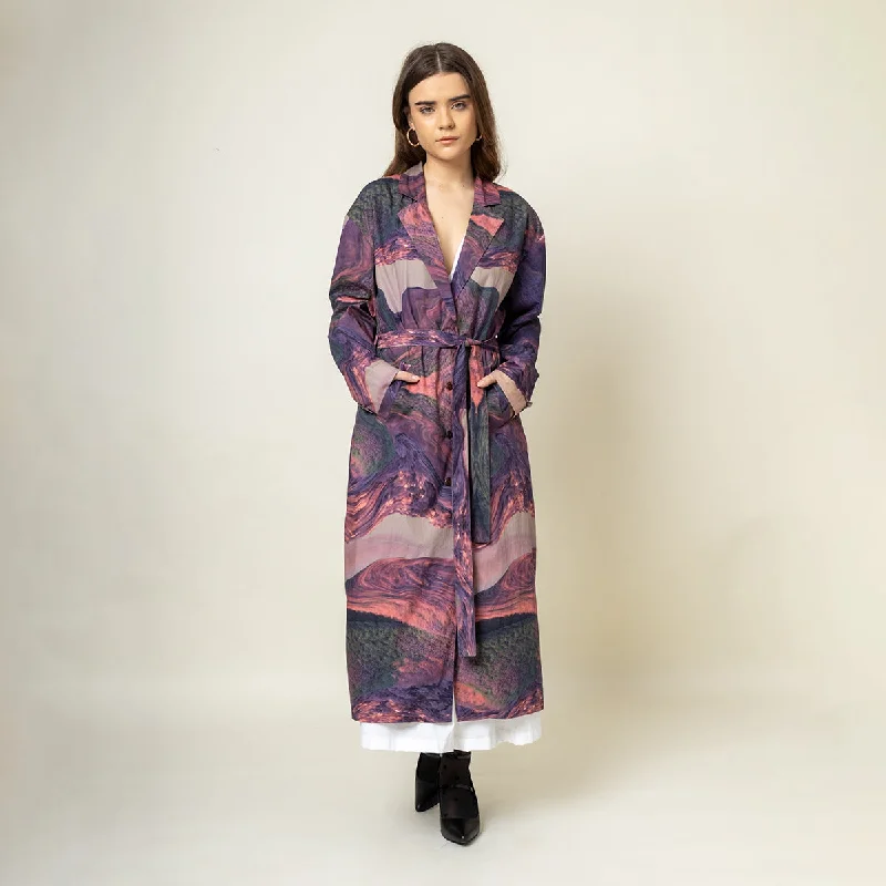 Mermaid - Style Women Dress with a Fitted Silhouette for Special Occasions Mermaid - Style Women Dress with a Fitted Silhouette for Special Occasions Upcycled Printed Trench Coat | Collared Neck | Purple Mermaid - Style Women Dress with a Fitted Silhouette for Special Occasions Mermaid - Style Women Dress with a Fitted Silhouette for Special Occasions Upcycled Printed Trench Coat | Collared Neck | Purple