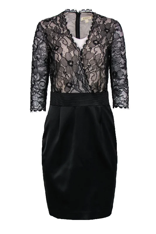 Halter Neck Women Dress to Show Off the Shoulders and Neckline Halter Neck Women Dress to Show Off the Shoulders and Neckline ERIN Erin Fetherston - Black Satin & Lace Sheath Dress Sz 8
