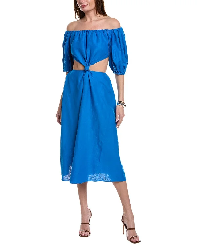 Off - the - Shoulder Women Dress for a Romantic and Feminine Look Off - the - Shoulder Women Dress for a Romantic and Feminine Look FARM Rio Cutout Waist Linen-Blend Midi Dress