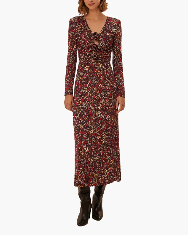 Printed Abstract Women Dress for a Modern and Artistic Appeal Printed Abstract Women Dress for a Modern and Artistic Appeal FLOWERS DEEP NECKLINE DRESS IN CHELSEA GARDEN PURPLE