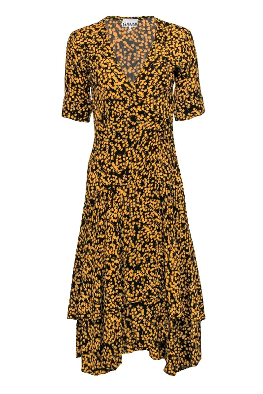 Lace - Embellished Women Dress for an Elegant and Sophisticated Appearance Lace - Embellished Women Dress for an Elegant and Sophisticated Appearance Ganni - Black & Mustard Floral Print Wrap Maxi Dress Sz 4