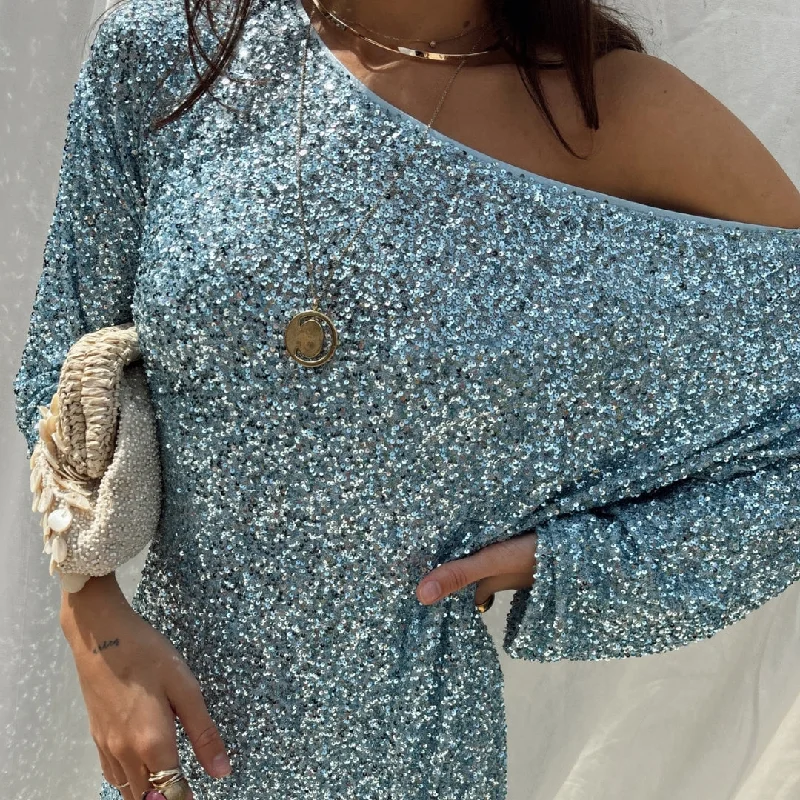 Maxi dresses with side slits for a touch of allure Ice Blue Sequin Jem Dress