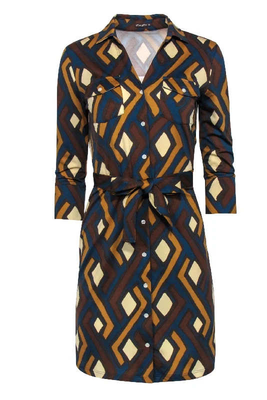 Maxi Women Dress with Floral Print for a Bohemian Vibe Maxi Women Dress with Floral Print for a Bohemian Vibe J. McLaughlin - Dark Blue, Brown & Tan Printed Button-Up Belted Shirt Dress Sz XS