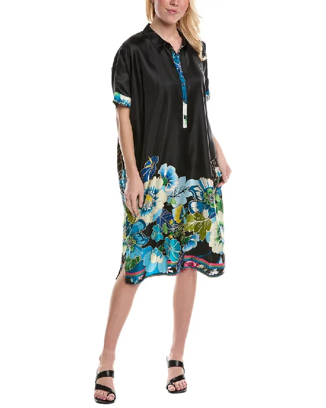Pleated Women Dress with a Timeless and Elegant Texture Pleated Women Dress with a Timeless and Elegant Texture Johnny Was Araia Twill Silk Short Midi Dress