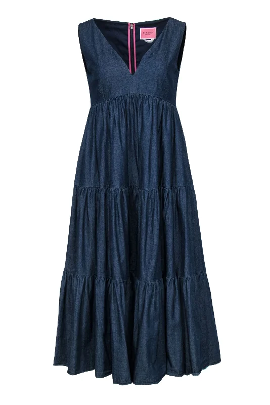 Maxi Women Dress with Floral Print for a Bohemian Vibe Maxi Women Dress with Floral Print for a Bohemian Vibe Kate Spade - Dark Wash Chambray Sleeveless Tiered Maxi Dress Sz 6
