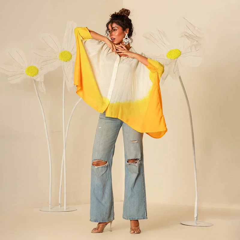 Off - the - Shoulder Women Dress for a Romantic and Feminine Look Off - the - Shoulder Women Dress for a Romantic and Feminine Look Muslin Kaftan Shirt for Women | Ombre Tie-Dye | Yellow & White