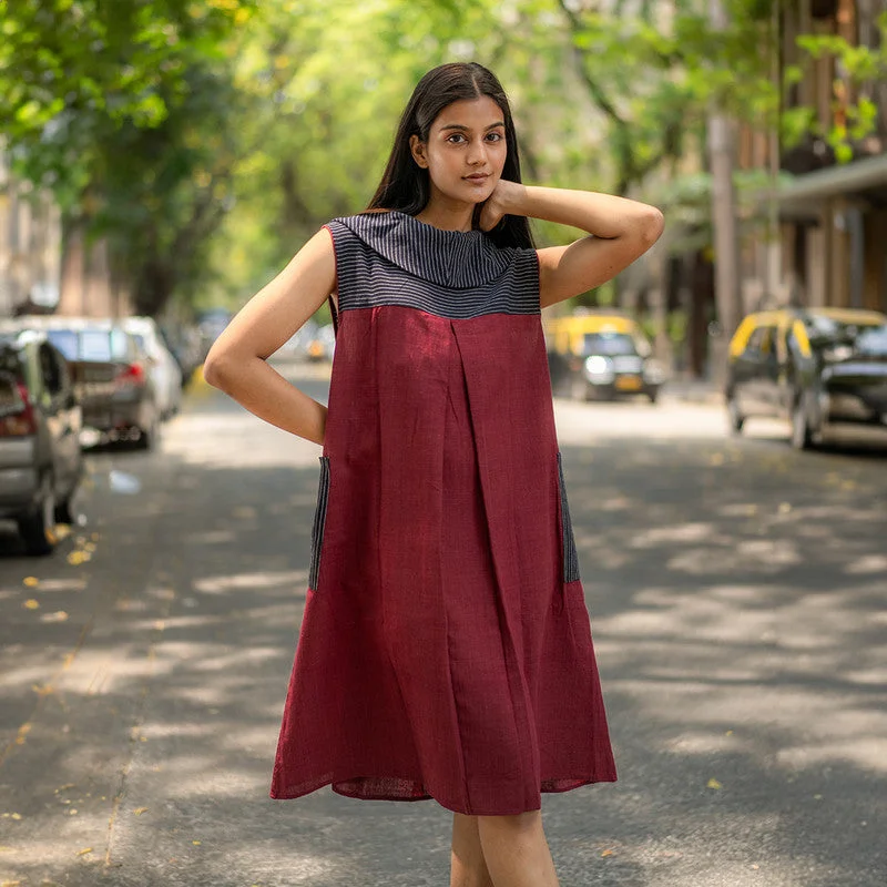 Shift Women Dress with a Simple and Classic Design for Everyday Wear Shift Women Dress with a Simple and Classic Design for Everyday Wear Cotton Knee Length Dress | Maroon | Natural Dyed
