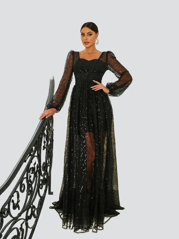 Lace - Embellished Women Dress for an Elegant and Sophisticated Appearance Lace - Embellished Women Dress for an Elegant and Sophisticated Appearance Lantern Sleeve Black Tulle Dress RA60074 Lace - Embellished Women Dress for an Elegant and Sophisticated Appearance Lace - Embellished Women Dress for an Elegant and Sophisticated Appearance Lantern Sleeve Black Tulle Dress RA60074