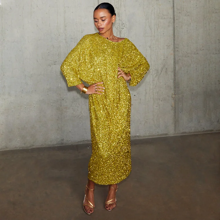 Ruffled maxi dresses with a tiered skirt for added volume Lime Sequin Jem Dress