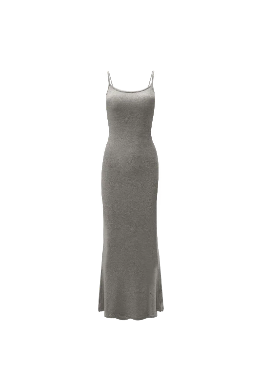 Polyester maxi dresses for easy - care and durability LUNA Dress - Grey Heather