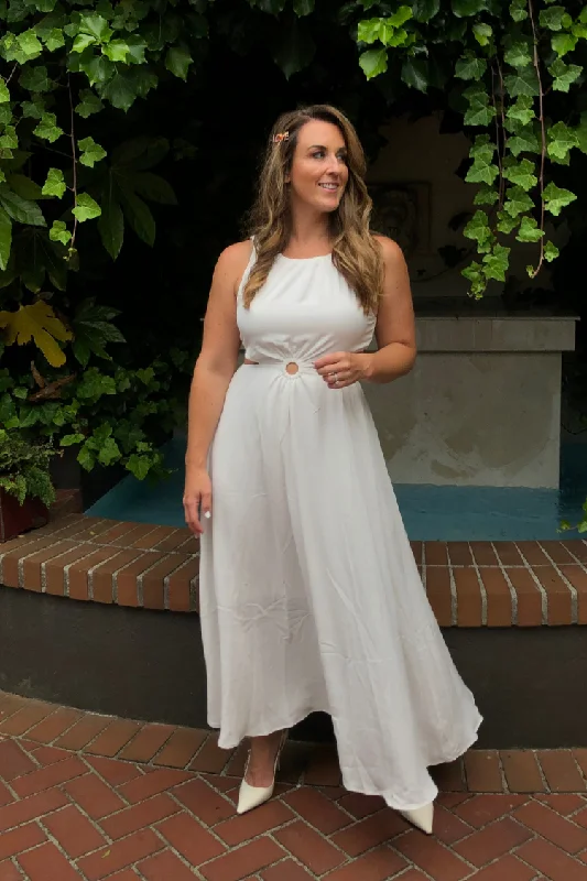 Plus Size Women Dress with a Flattering A - Line Cut for Comfort and Style Plus Size Women Dress with a Flattering A - Line Cut for Comfort and Style Malibu White Cutout Midi