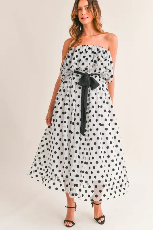 Empire Waist Women Dress to Accentuate the Bust and Conceal the Waist Empire Waist Women Dress to Accentuate the Bust and Conceal the Waist Marne Polka Dot Strapless Midi Dress