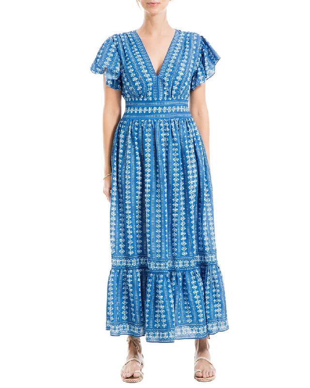 Lace - Embellished Women Dress for an Elegant and Sophisticated Appearance Lace - Embellished Women Dress for an Elegant and Sophisticated Appearance Max Studio Flutter Sleeve V-Neck Tiered Maxi Dress