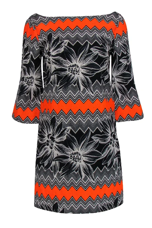 Mermaid - Style Women Dress with a Fitted Silhouette for Special Occasions Mermaid - Style Women Dress with a Fitted Silhouette for Special Occasions Milly - Black, Orange & White Chevron & Floral Print Shift Dress Sz 6