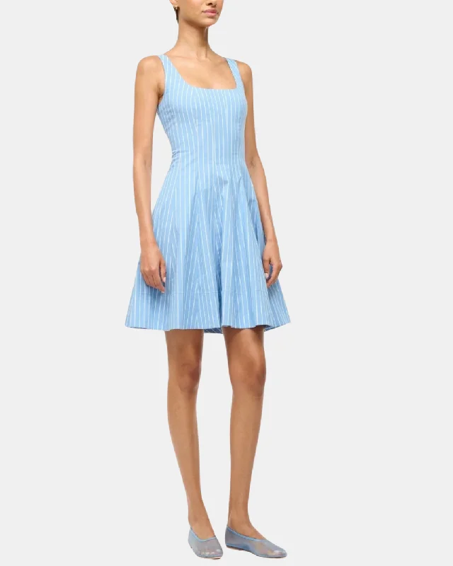 Empire Waist Women Dress to Accentuate the Bust and Conceal the Waist Empire Waist Women Dress to Accentuate the Bust and Conceal the Waist MINI WELLS DRESS IN AZURE PINSTRIPE