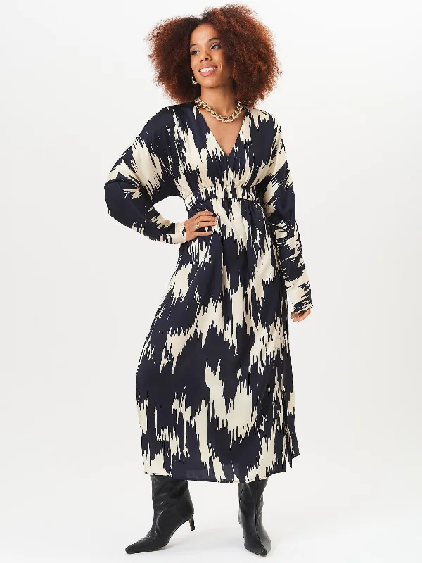 Empire Waist Women Dress to Accentuate the Bust and Conceal the Waist Empire Waist Women Dress to Accentuate the Bust and Conceal the Waist Mono Abstract Print Elasticated Waist Midi Dress