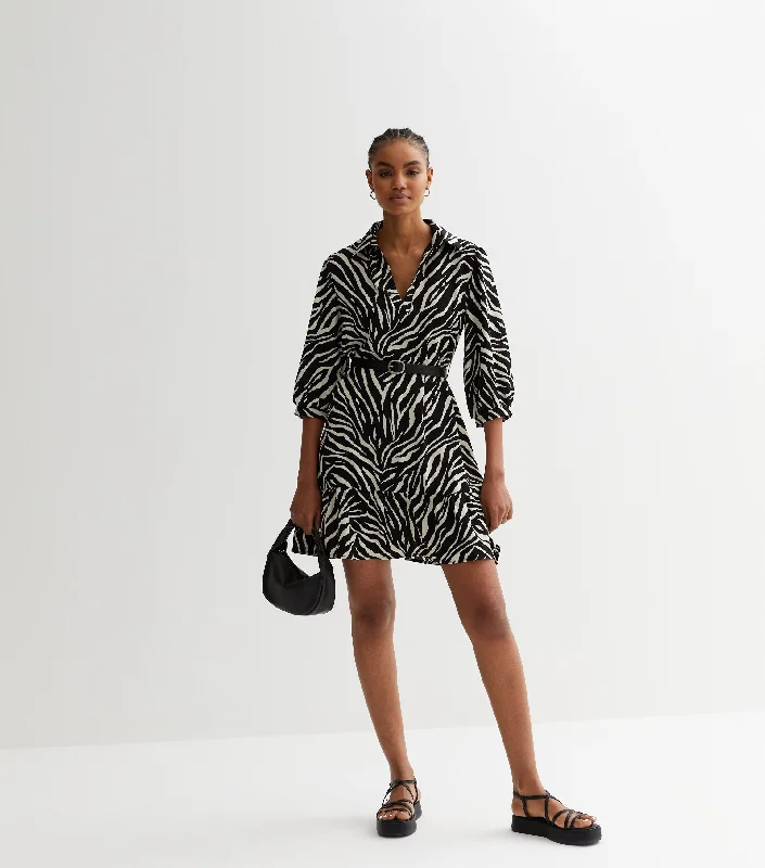 Sheath Women Dress with a Tailored Fit for a Professional Look Sheath Women Dress with a Tailored Fit for a Professional Look Mono Smock Collared Mini Dress with Belt in Zebra Print