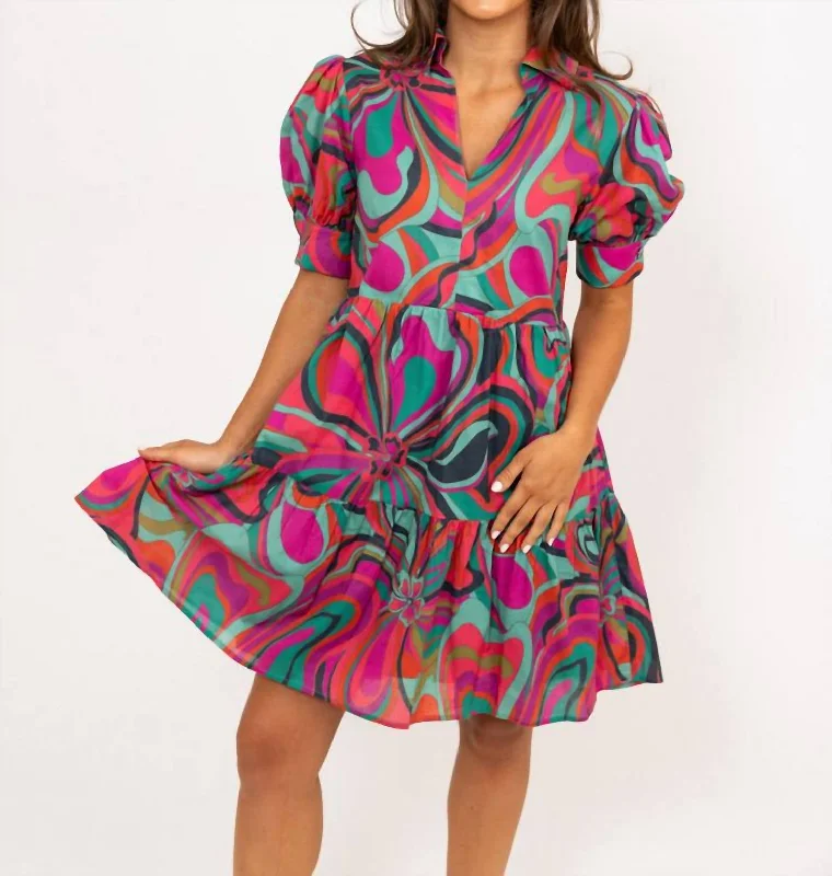Plus Size Women Dress with a Flattering A - Line Cut for Comfort and Style Plus Size Women Dress with a Flattering A - Line Cut for Comfort and Style Multi Jewel Swirl Vneck Collar Dress In Magenta
