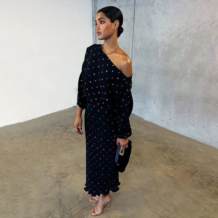 Maxi dresses with beaded embellishments for a fancy and luxurious event Multi Spot Long Sleeve Tilly Dress