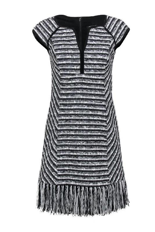 Lace - Embellished Women Dress for an Elegant and Sophisticated Appearance Lace - Embellished Women Dress for an Elegant and Sophisticated Appearance Nanette Lepore - Black & White Tweed "Lawless" Shift Dress w/ Fringe Hem Sz 6
