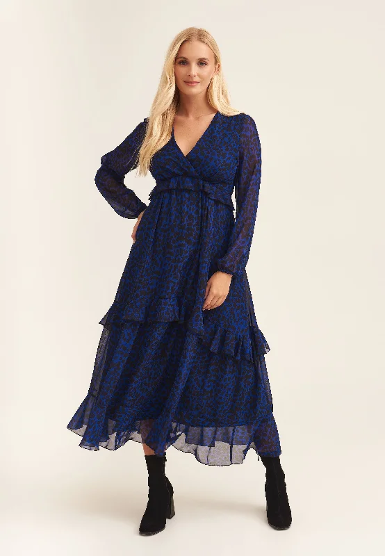 Backless Women Dress for a Sexy and Alluring Look at Evening Events Backless Women Dress for a Sexy and Alluring Look at Evening Events Navy Animal Print Ruffle Tiered Maxi Dress