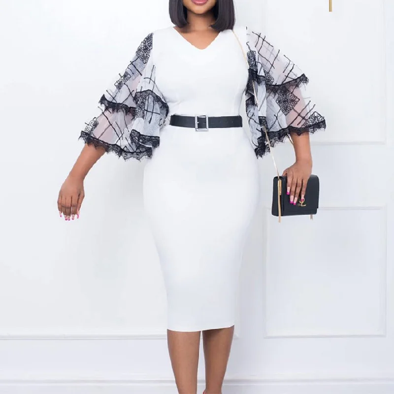 Long - Sleeve Women Dress in Velvet for a Luxurious Winter Look Long - Sleeve Women Dress in Velvet for a Luxurious Winter Look NiDELL D301 Cross-Border Women's Clothing . New V-neck Bell Sleeve Sheath Commuter Office Pencil Skirt European and American Style Dress