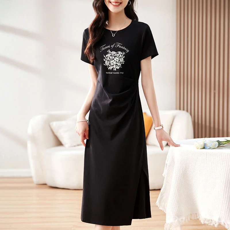 Mini Women Dress with a Short Hem for a Young and Trendy Style Mini Women Dress with a Short Hem for a Young and Trendy Style NiDELL Women's Mid-Length Dress Summer round Neck Casual Skirt . New Casual Sports Dark Gray Mom T-shirt Skirt