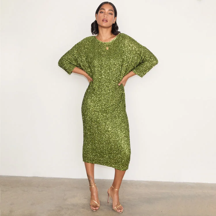 Polyester maxi dresses for easy - care and durability Olive Sequin Jem Dress