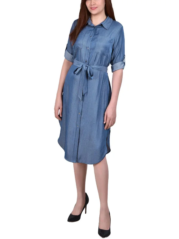 Ruffled Women Dress with Multiple Layers for a Playful and Girly Style Ruffled Women Dress with Multiple Layers for a Playful and Girly Style Petites Womens Denim Roll Sleeves Shirtdress