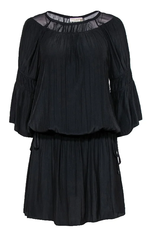 Plus Size Women Dress with a Flattering A - Line Cut for Comfort and Style Plus Size Women Dress with a Flattering A - Line Cut for Comfort and Style Ramy Brook - Black Silky Drawstring Waist Tunic Dress w/ Mesh Sz M