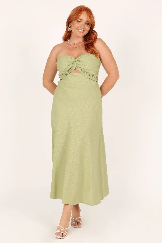 Maxi dresses with a ruffled neckline for a charming look Rosetta Dress - Olive