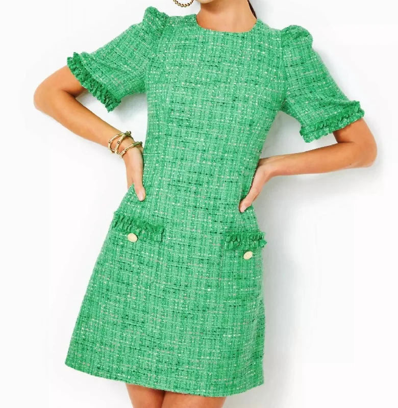 Printed Abstract Women Dress for a Modern and Artistic Appeal Printed Abstract Women Dress for a Modern and Artistic Appeal Ryner Short Sleeve Boucle - Tweed Shift In Kelly Green Palm Beach Boucle