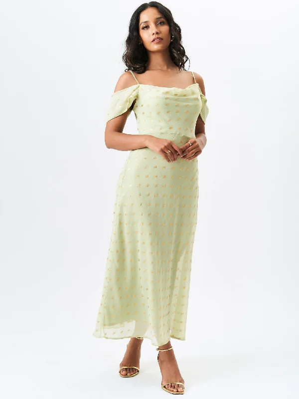 Mini Women Dress with a Short Hem for a Young and Trendy Style Mini Women Dress with a Short Hem for a Young and Trendy Style Sage Green Cowl Neck Drop Sleeves Foil Maxi Dress
