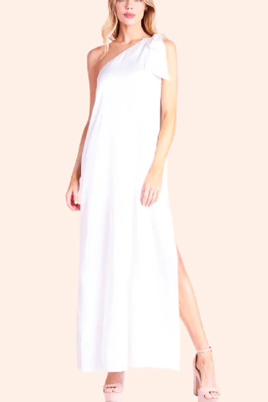 Pleated Women Dress with a Timeless and Elegant Texture Pleated Women Dress with a Timeless and Elegant Texture San Miguel One Shoulder Silky Maxi Dress - White