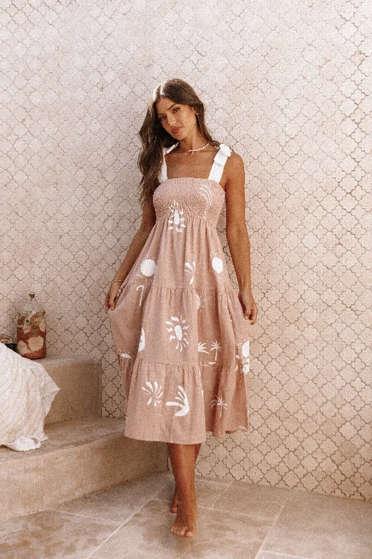 Maxi dresses with a wrap - around style for a customizable fit Sarelle Midi Dress - Tan Blush
