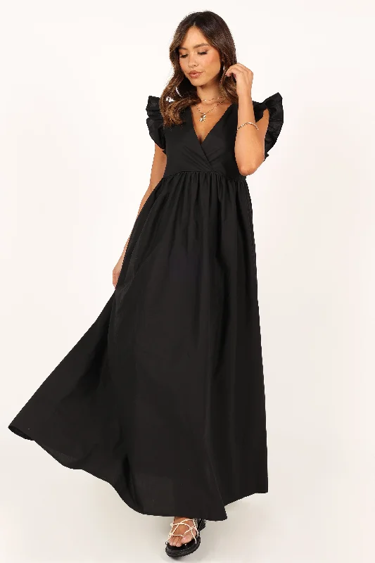 Maxi dresses with a keyhole back for a sexy detail Scout Frill Shoulder Maxi Dress - Black Maxi dresses with a keyhole back for a sexy detail Scout Frill Shoulder Maxi Dress - Black