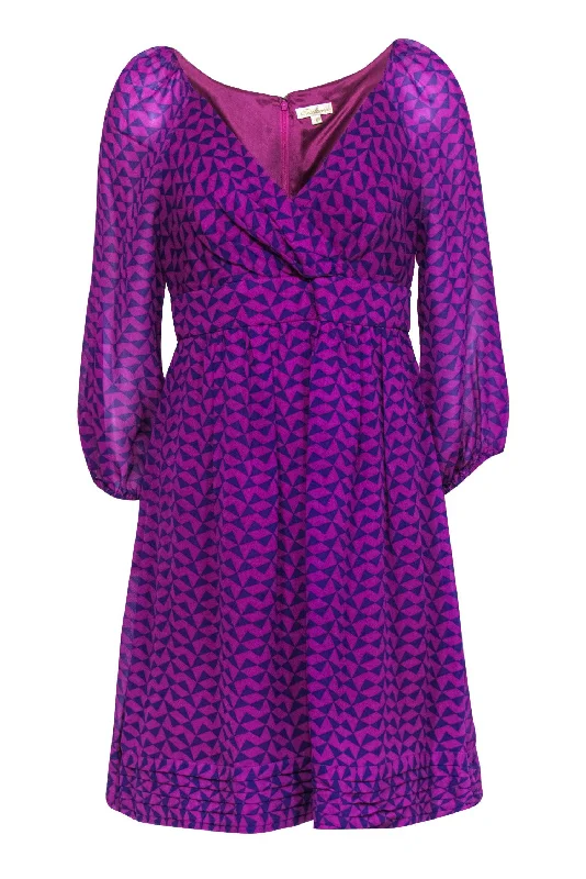 Sheath Women Dress with a Tailored Fit for a Professional Look Sheath Women Dress with a Tailored Fit for a Professional Look Shoshanna - Purple Geometric Empire Waist Dress w/ Puff Sleeves Sz 8