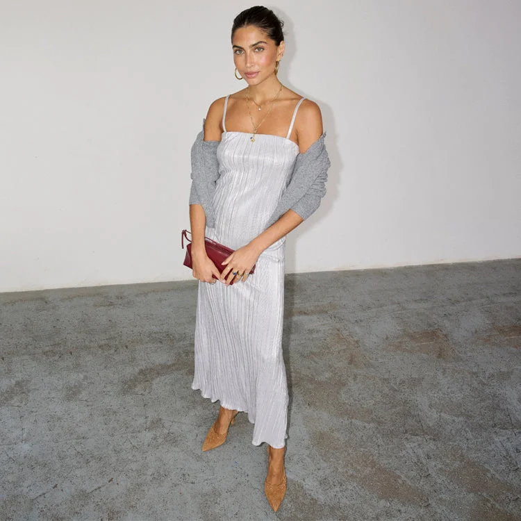 Maxi dresses with one - shoulder designs for a stylish and asymmetric look Silver Plisse Luna Dress