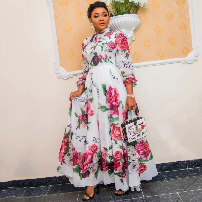Ruffled Women Dress with Multiple Layers for a Playful and Girly Style Ruffled Women Dress with Multiple Layers for a Playful and Girly Style sixsr African Chiffon Dresses For Women  New Fashion Dashiki Print Ankara Maxi Dress Long Sleeve Elegant Gowns Wedding Party