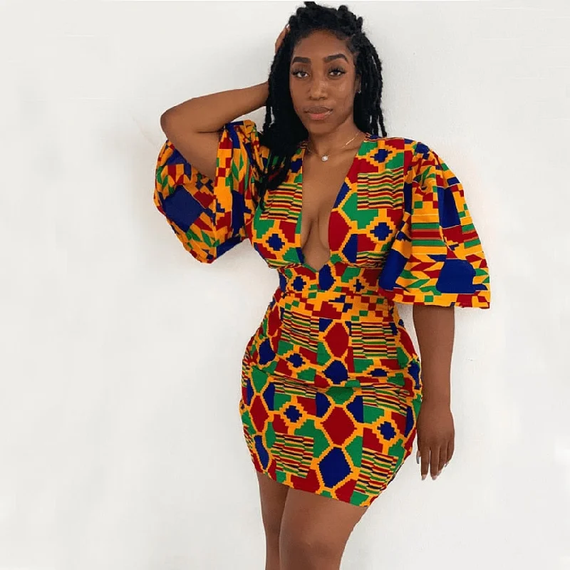 Lace - Embellished Women Dress for an Elegant and Sophisticated Appearance Lace - Embellished Women Dress for an Elegant and Sophisticated Appearance sixsr African Dresses for Women  New Fashion Summer V-neck African Short Sleeve Printing Dress African Women Clothes