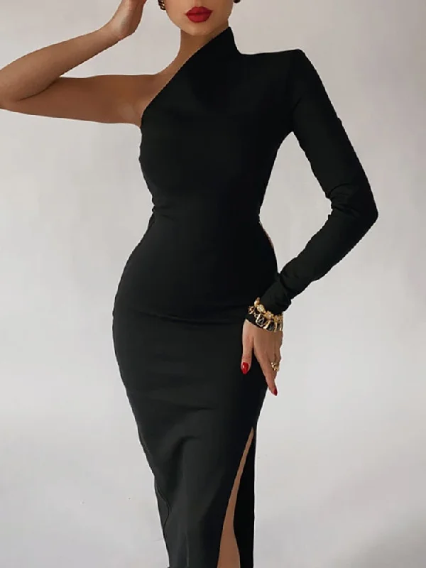 Maxi Women Dress with Floral Print for a Bohemian Vibe Maxi Women Dress with Floral Print for a Bohemian Vibe sixsr Elegant Dresses for Women Summer One Shoulder Maxi Dress Bodycon Sexy Black Long Fomal Wedding Evening Party Dress  Fashion
