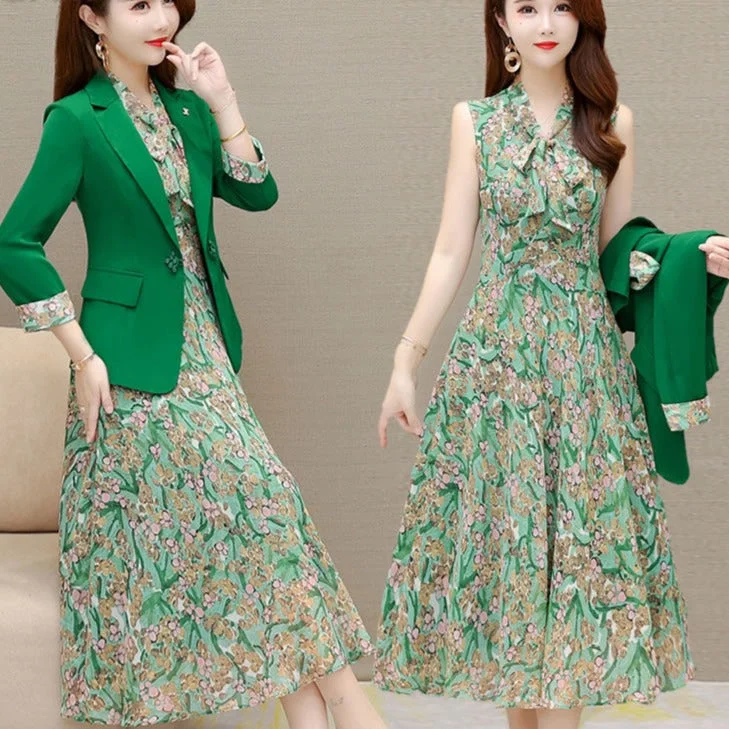 Printed Abstract Women Dress for a Modern and Artistic Appeal Printed Abstract Women Dress for a Modern and Artistic Appeal sixsr  Spring Autumn New Suit Jacket Dress Two-piece Women's Elegant Blazers Floral Long Skirt Set Female Office Professional Wear