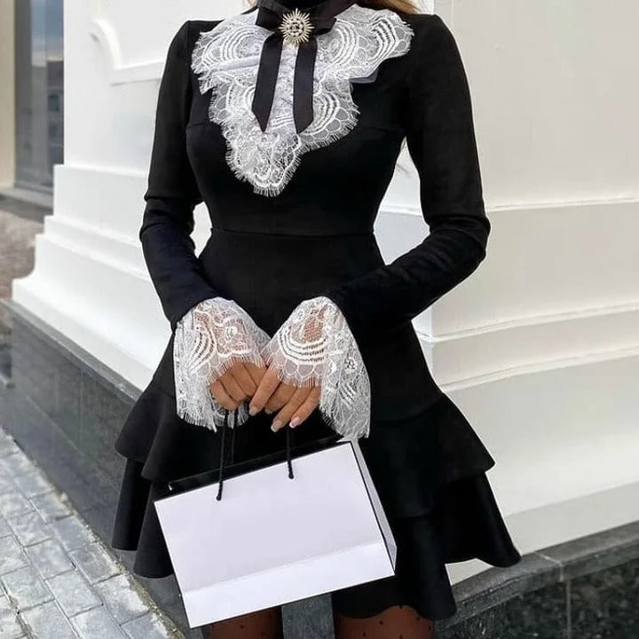 Plus Size Women Dress with a Flattering A - Line Cut for Comfort and Style Plus Size Women Dress with a Flattering A - Line Cut for Comfort and Style sixsr  Women Eyelash Lace Bell Sleeve Ruffles Dress Party Dress Elegant Fashion Dress