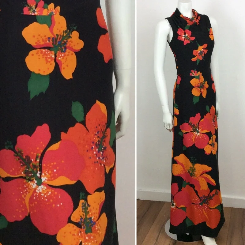 Long - Sleeve Women Dress in Velvet for a Luxurious Winter Look Long - Sleeve Women Dress in Velvet for a Luxurious Winter Look STUNNING VTG 60S 70S BLACK ORANGE RED PSYCHEDLIC FLOWER MAXI DRESS 10