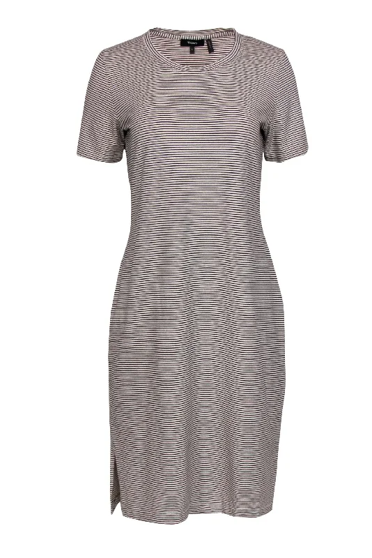 Empire Waist Women Dress to Accentuate the Bust and Conceal the Waist Empire Waist Women Dress to Accentuate the Bust and Conceal the Waist Theory - White & Black Striped T-Shirt Midi Dress Sz L Empire Waist Women Dress to Accentuate the Bust and Conceal the Waist Empire Waist Women Dress to Accentuate the Bust and Conceal the Waist Theory - White & Black Striped T-Shirt Midi Dress Sz L