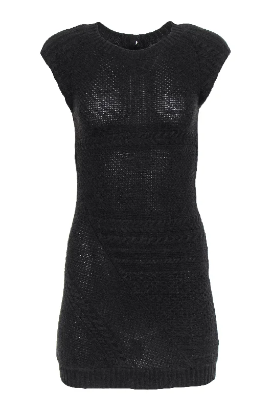 Ball Gown Women Dress with a Full Skirt for a Princess - like Look Ball Gown Women Dress with a Full Skirt for a Princess - like Look Theory - Dark Brown Cap Sleeve Cotton & Wool Blend Sweater Dress Sz P