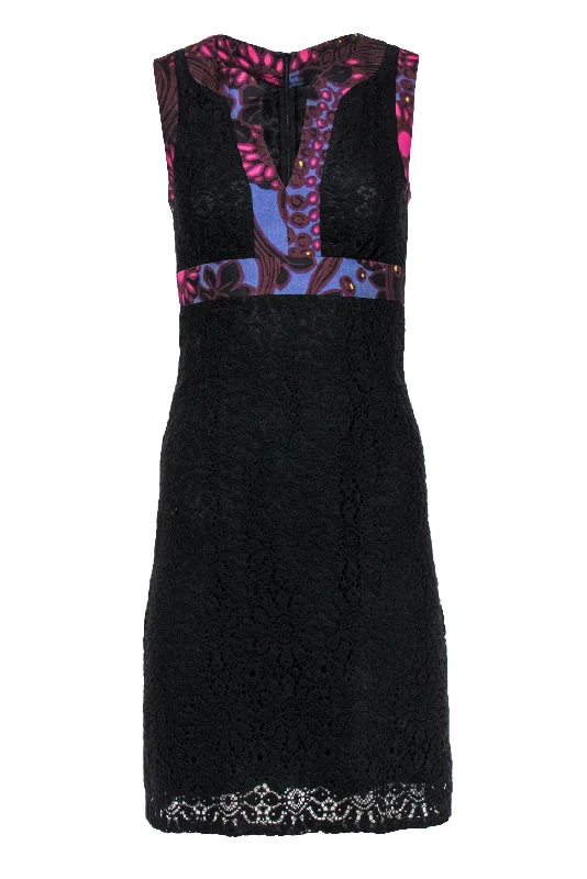 Printed Abstract Women Dress for a Modern and Artistic Appeal Printed Abstract Women Dress for a Modern and Artistic Appeal Trina Turk - Black Lace & Purple Printed Sheath Dress Sz 2