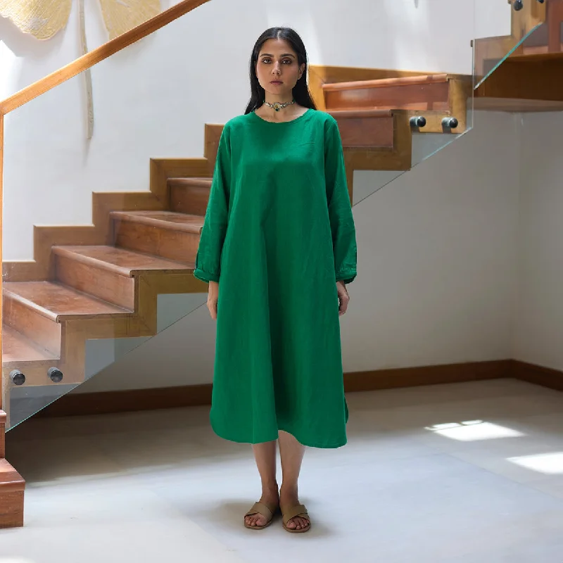 Halter Neck Women Dress to Show Off the Shoulders and Neckline Halter Neck Women Dress to Show Off the Shoulders and Neckline Linen Midi Dress for Women | Green