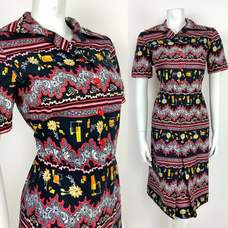 Empire Waist Women Dress to Accentuate the Bust and Conceal the Waist Empire Waist Women Dress to Accentuate the Bust and Conceal the Waist VINTAGE 60s 70s BLACK YELLOW WHITE RED GEOMETRIC FLORAL STRIPE SHIRT DRESS 12 14